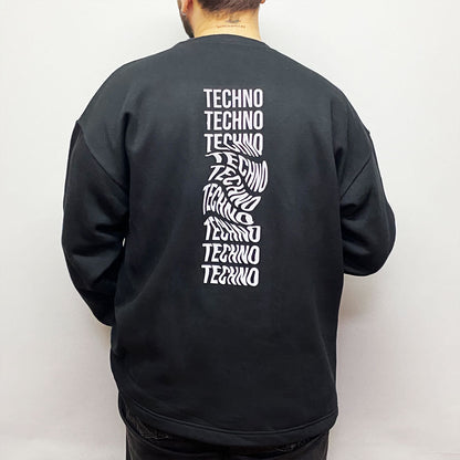 siyah sweatshirt techno baskılı ve reflektörlü