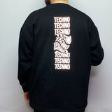 siyah sweatshirt techno baskılı ve reflektörlü