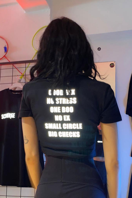 Siyah Crop Tişört 'GOOD SEX NO STRESS' - Black Crop T-shirt