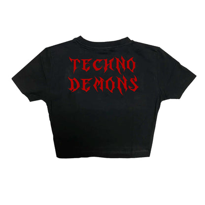 Siyah Crop Tişört - TECHNO DEMONS | B-RAVER Black Crop T-shirt