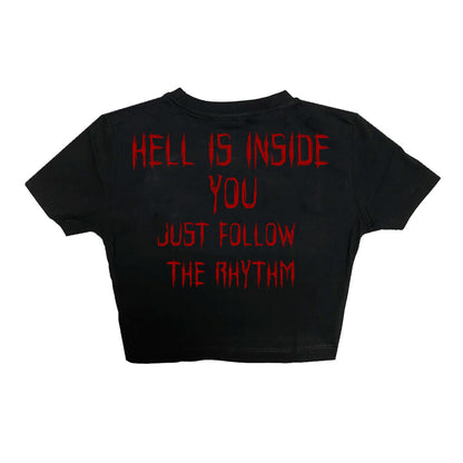 Siyah Crop Tişört 'HELL IS INSIDE' - B-RAVER Black Crop T-shirt.