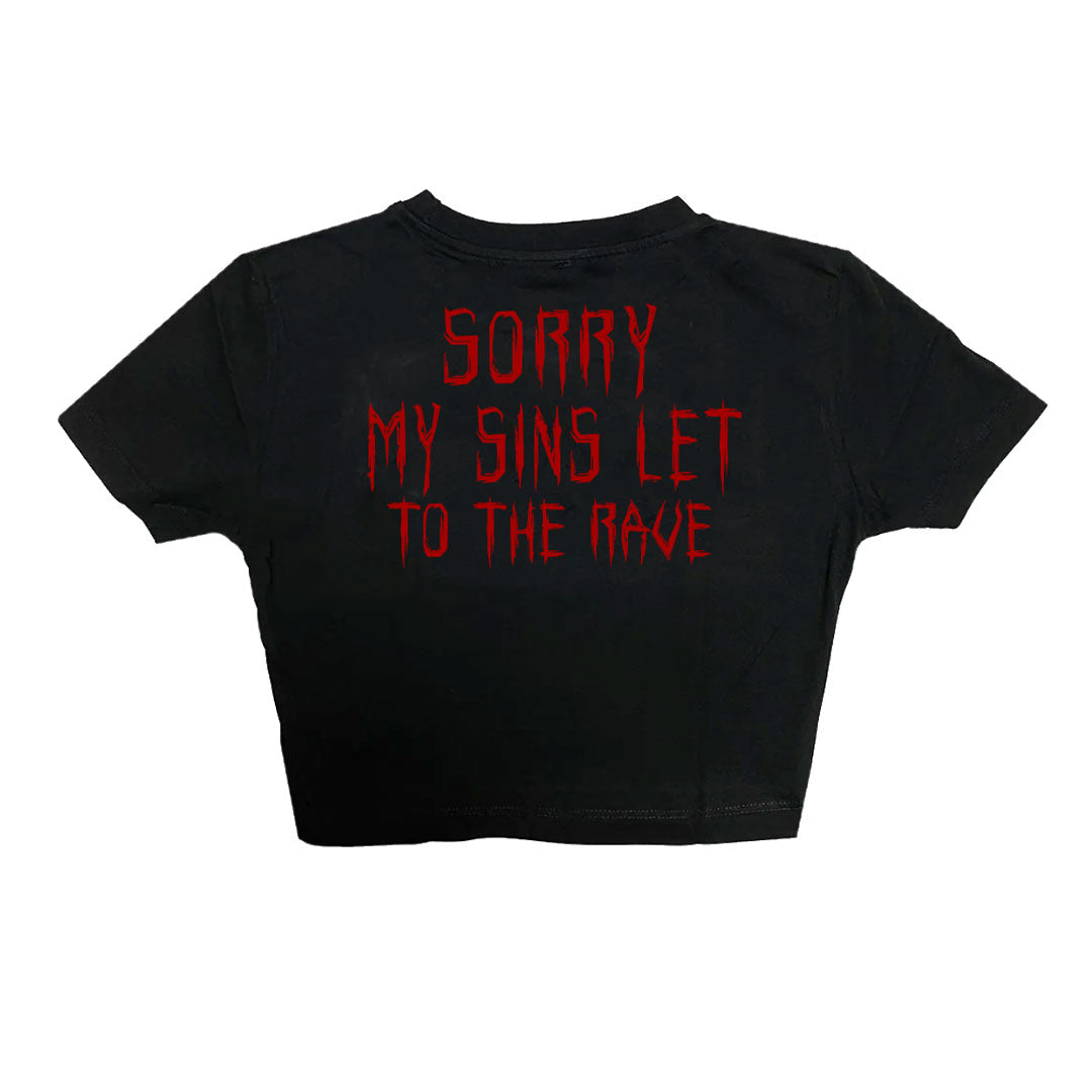 Siyah Crop Tişört - SORRY MY SINS | B-RAVER Black Crop T-shirt.