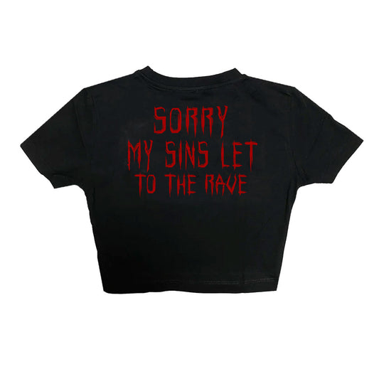 Siyah Crop Tişört - SORRY MY SINS | B-RAVER Black Crop T-shirt