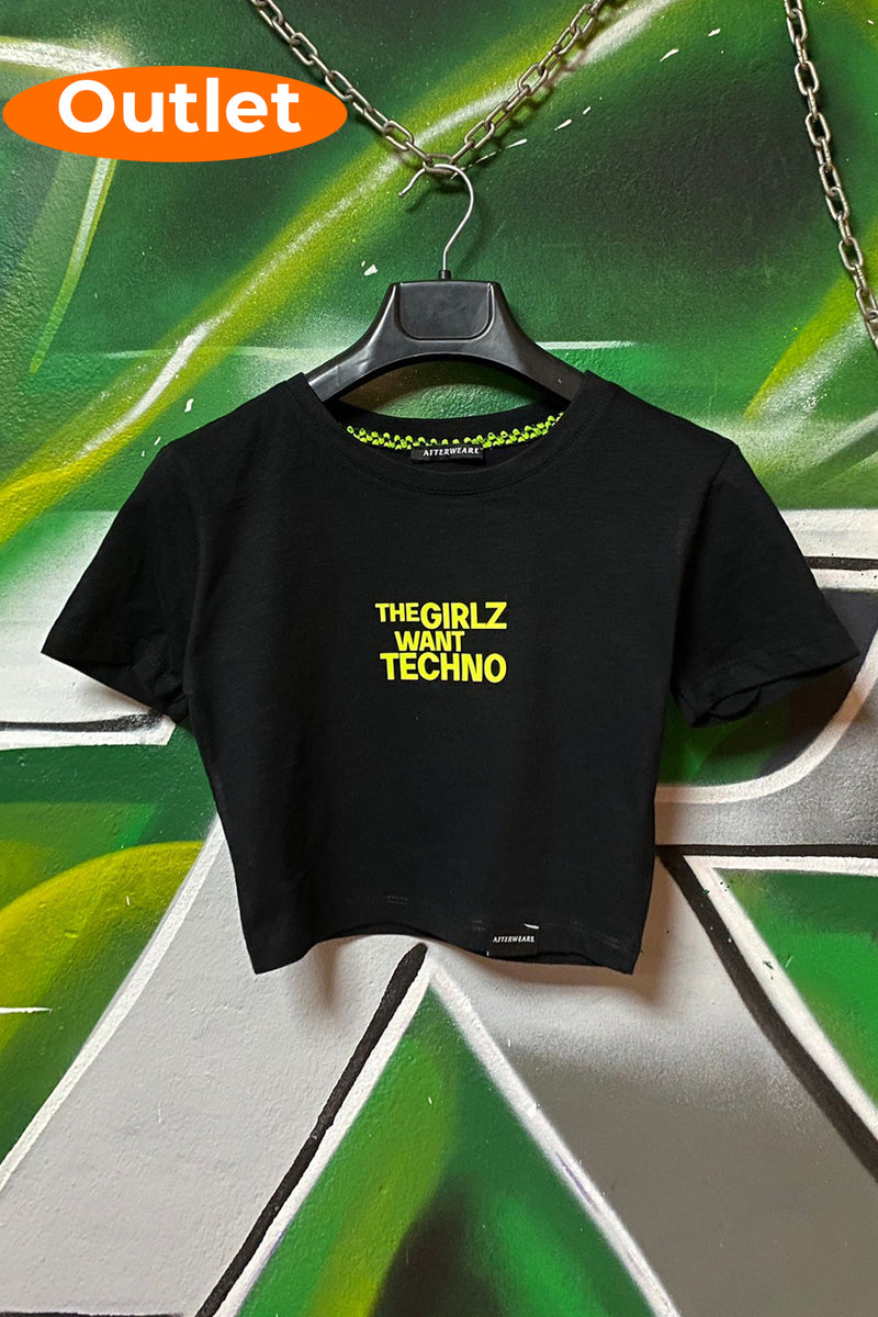 OUTLET - Siyah Crop Tişört - The Girlz Want Techno