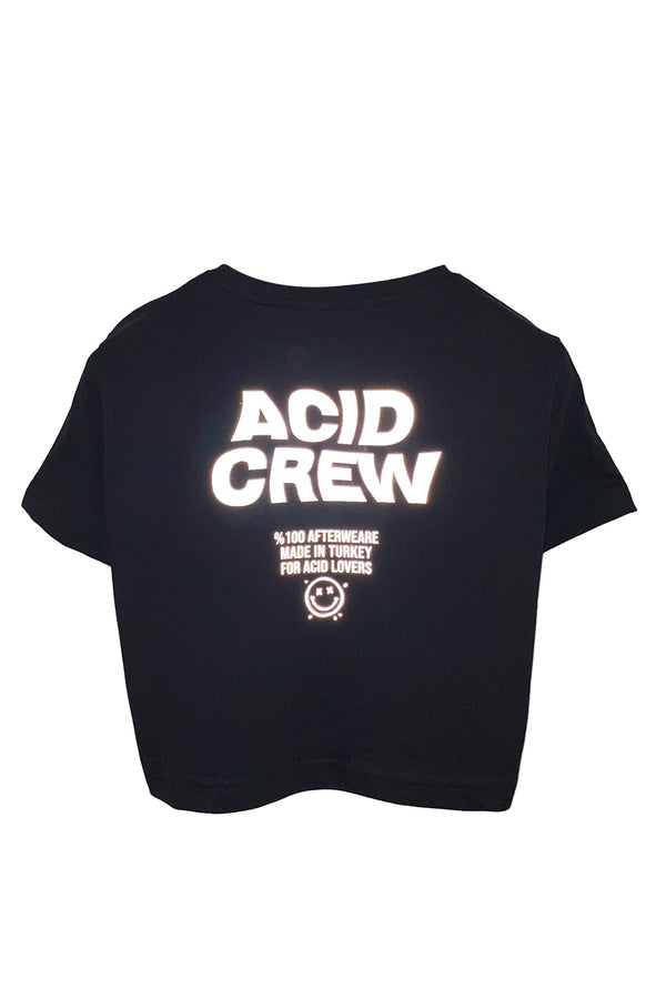 Reflektör baskılı siyah crop tişört - Acid Crew reflective print black crop top