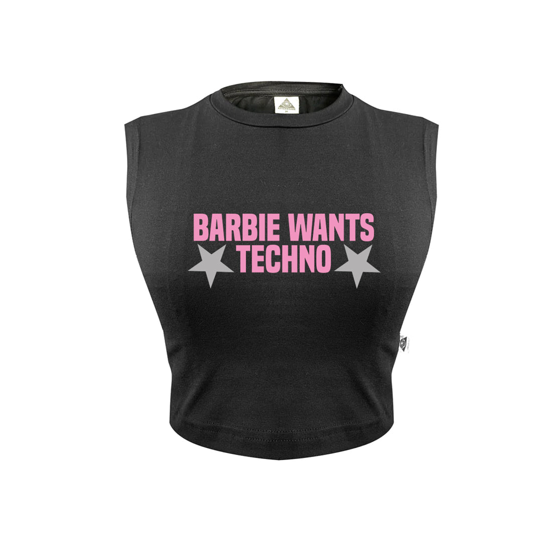 Siyah Crop Top Üst | Barbie Wants Techno