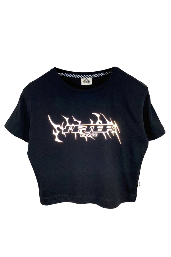 Reflektör baskılı siyah crop tişört - Afterweare reflective print black crop top