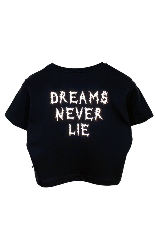 Siyah Crop Tişört - Dreams Never Lie | Reflective Print Black Crop T-shirt.