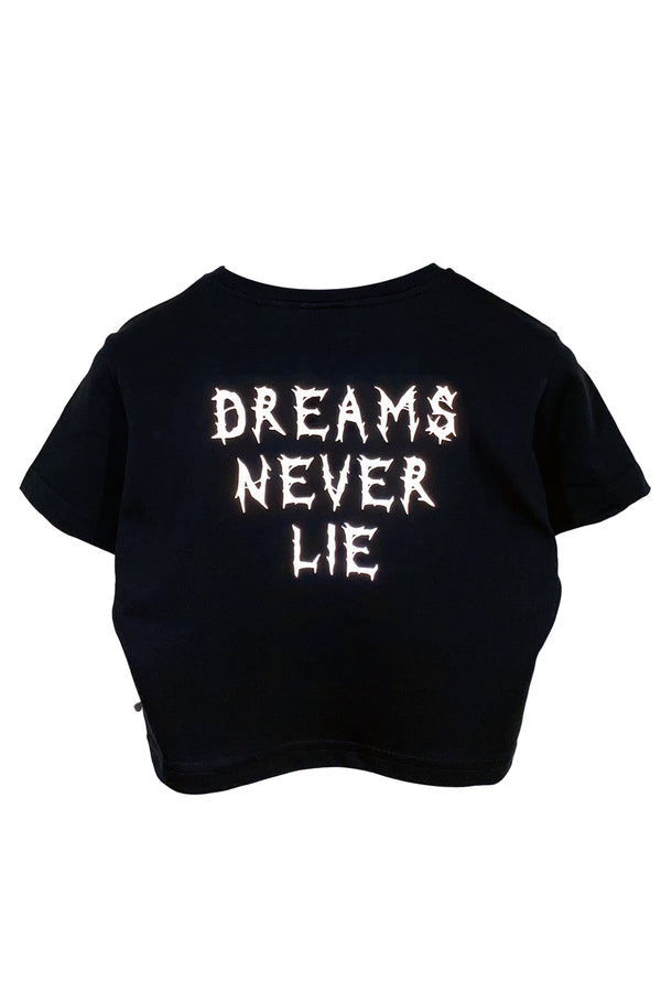 Reflektör baskılı siyah crop tişört - Dreams Never Lie reflective print black crop top