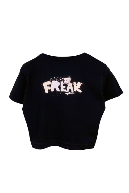 Reflektör baskılı siyah crop tişört - The Kids Want Techno reflective print black crop top