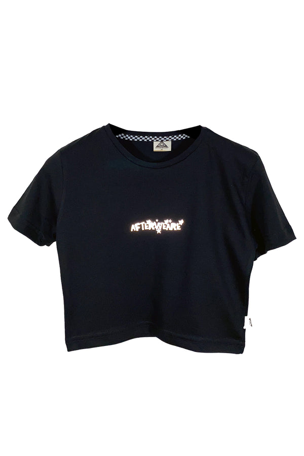 Reflektör baskılı siyah crop tişört - The Kids Want Techno reflective print black crop top