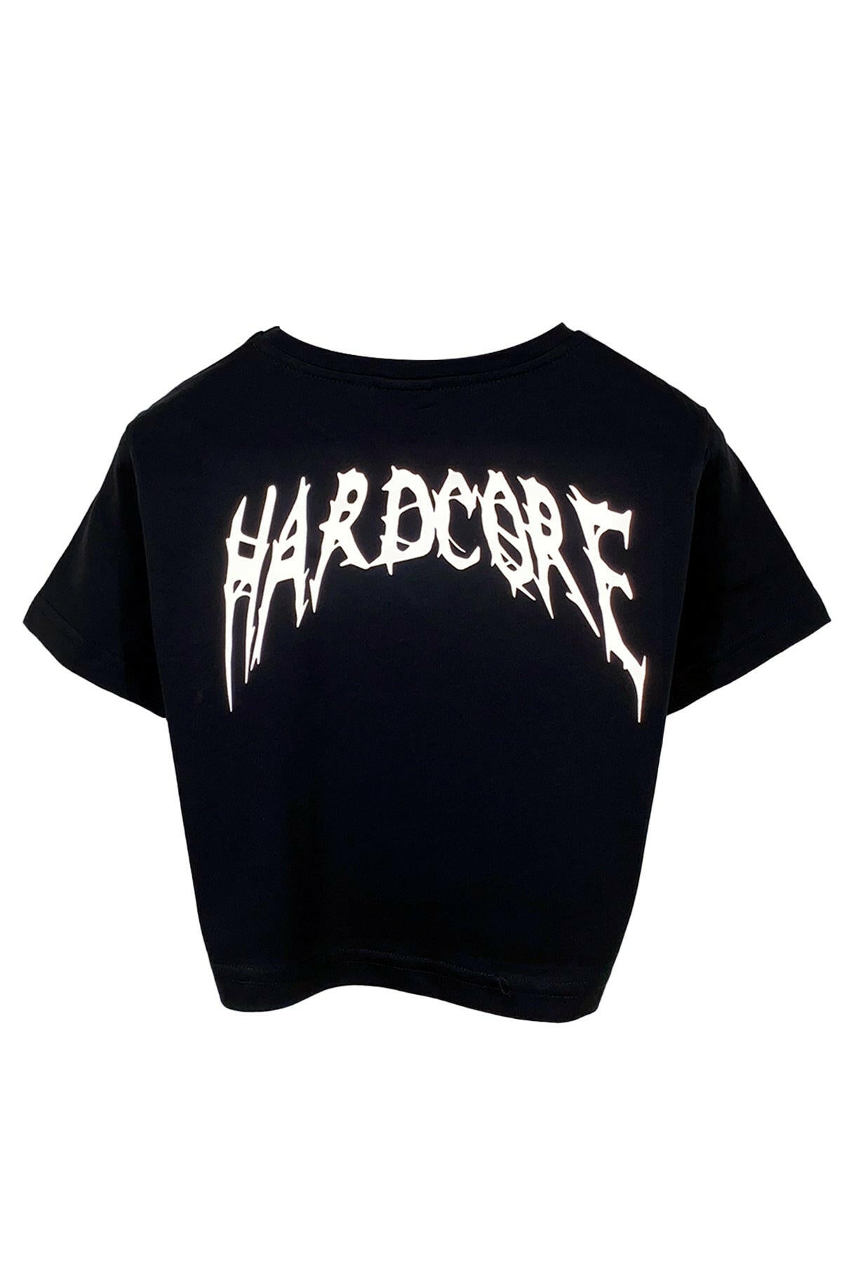 Siyah Crop Tişört - Hardcore Wings | Reflective Black Crop T-shirt.