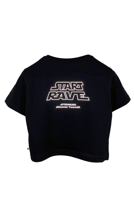 Siyah Crop Tişört - Start Rave | Reflective Black Crop T-shirt.