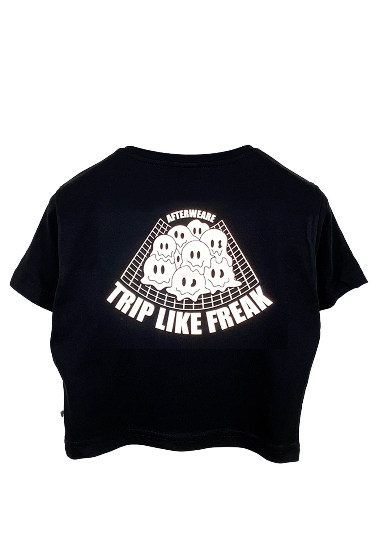 Reflektör baskılı siyah crop tişört -  trip like freak reflective print black crop top