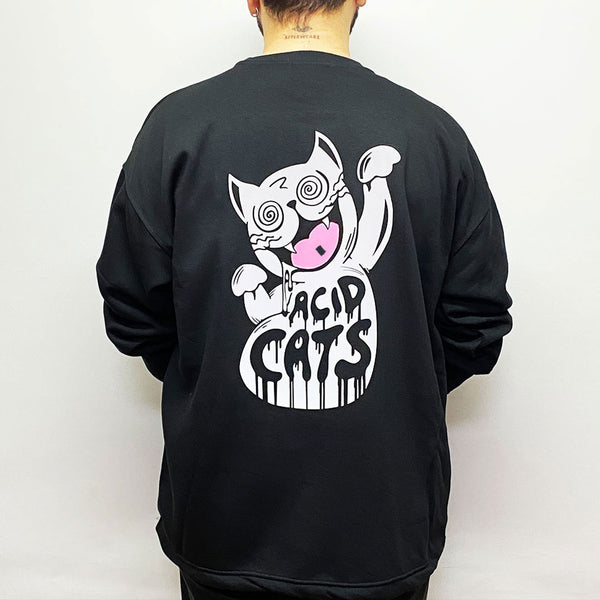 RELAXED FIT BLACK SWEATSHIRT 'ACID CATS' REFLECTIVE
