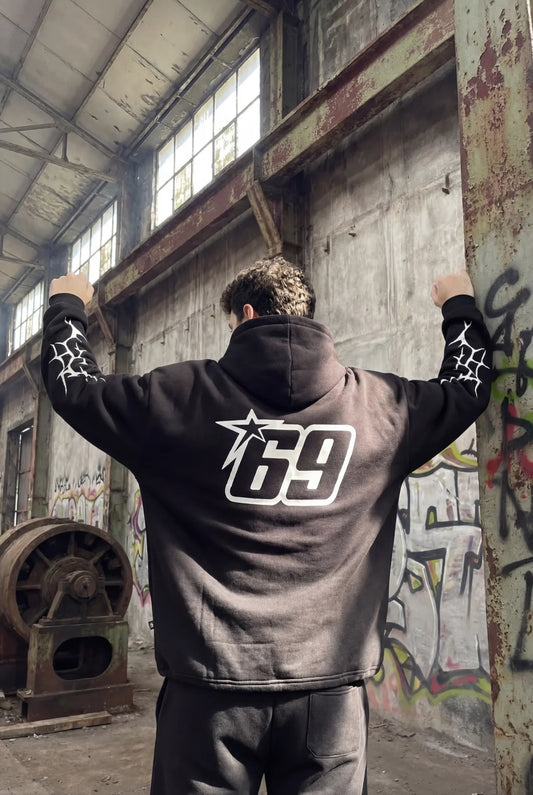 Siyah Kapüşonlu Sweatshirt 'AFTERWEARE-69' Black Oversize Hoodie