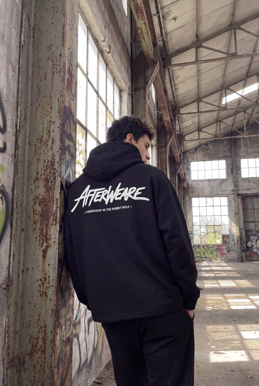 Siyah Kapüşonlu Sweatshirt 'AFTERWEARE' Black Oversize Hoodie