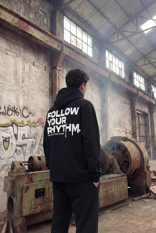 Siyah Kapüşonlu Sweatshirt 'FOLLOW YOUR RHYTHM' Black Oversize Hoodie