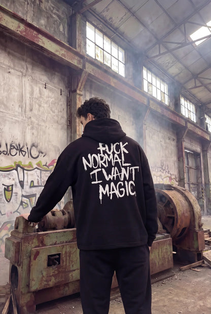 Siyah Kapüşonlu Sweatshirt 'FUCK NORMAL' Black Oversize Hoodie