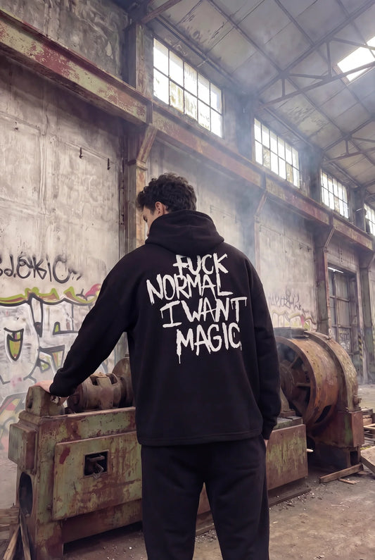 Siyah Kapüşonlu Sweatshirt 'FUCK NORMAL' Black Oversize Hoodie