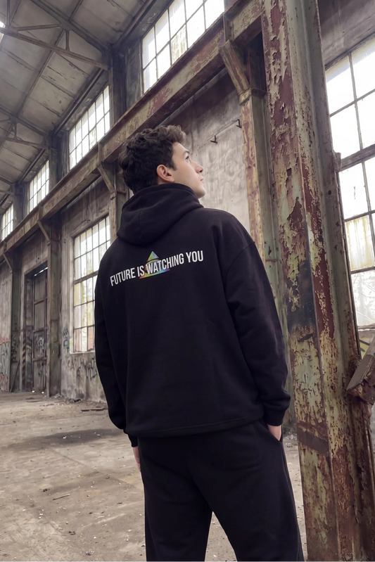 Siyah Kapüşonlu Sweatshirt 'FUTURE IS WATCHING YOU'