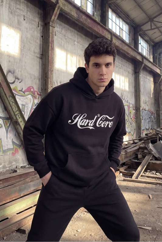 Siyah Kapüşonlu Sweatshirt 'HARDCOKE' Black Oversize Hoodie