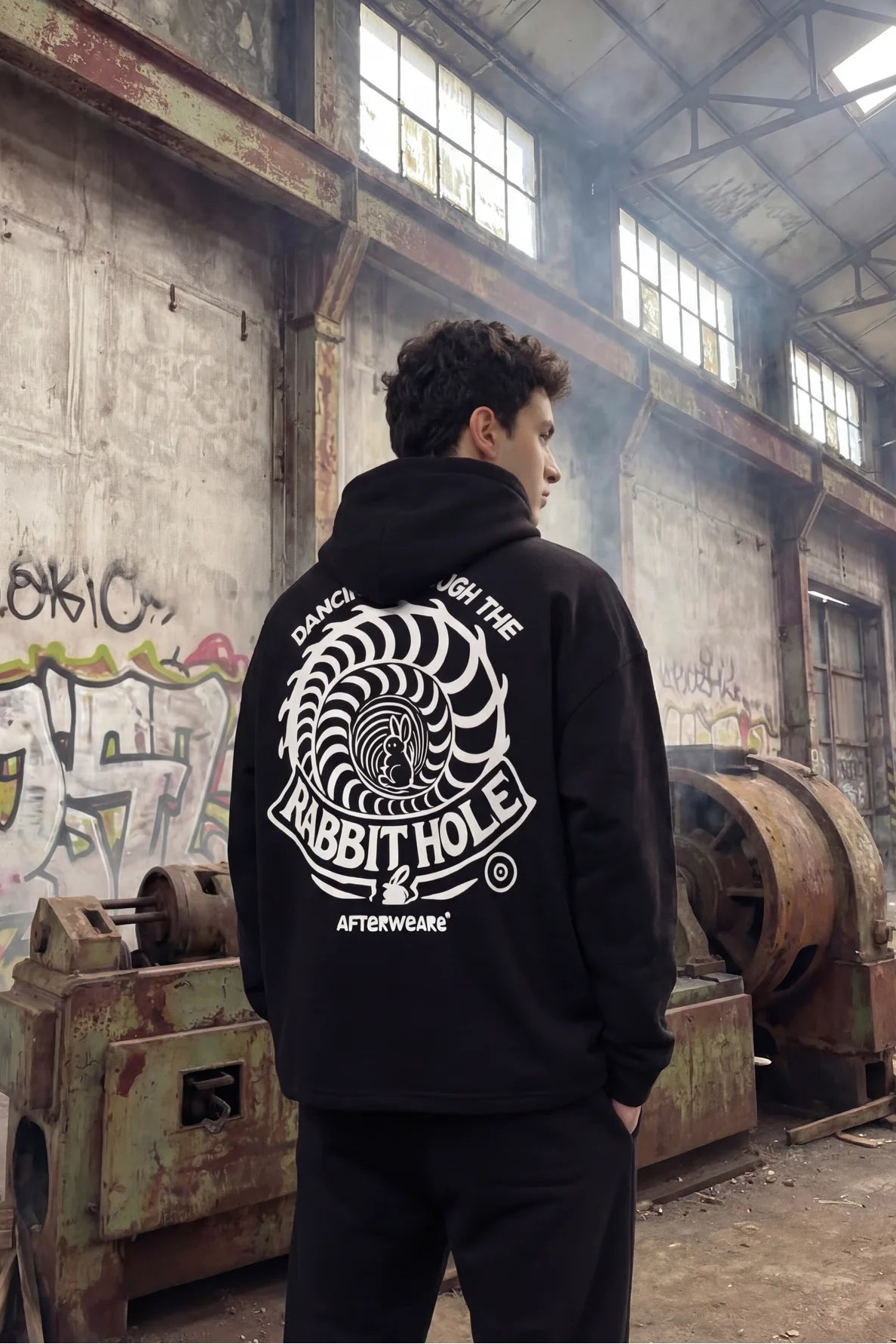 Siyah Kapüşonlu Sweatshirt 'RABBIT HOLE' Black Oversize Hoodie
