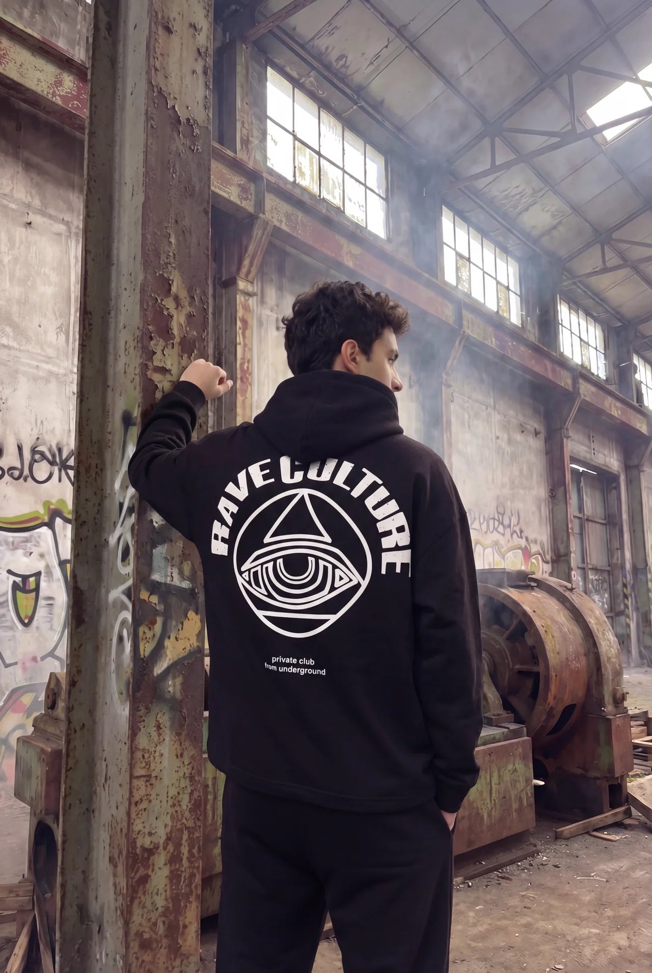 Siyah Kapüşonlu Sweatshirt 'RAVE CULTURE' Black Oversize Hoodie