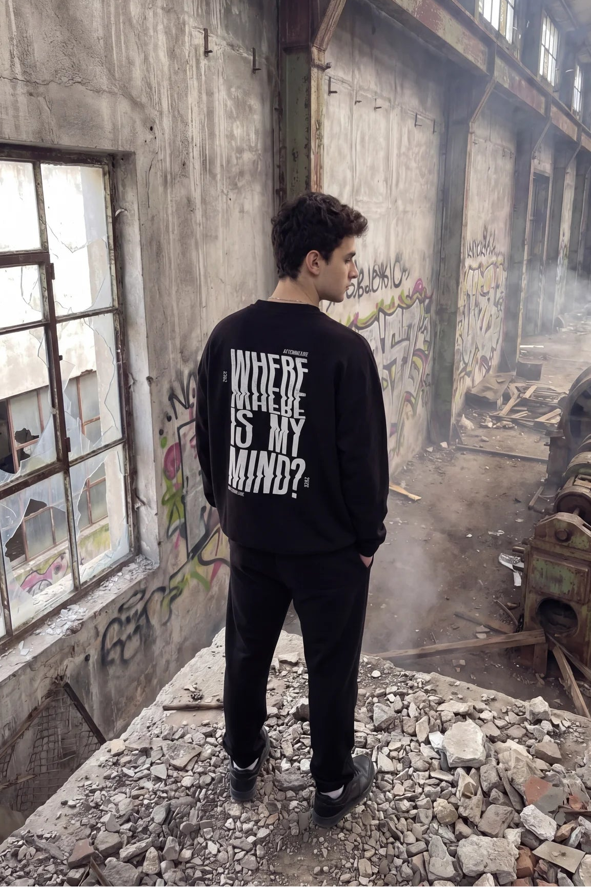 Unisex Siyah Oversize Sweatshirt 'WHERE IS MY MIND'