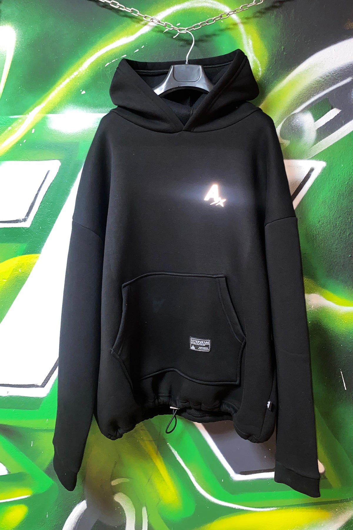 Siyah Kapüşonlu Sweatshirt 'TECHNO' Black Oversize Hoodie