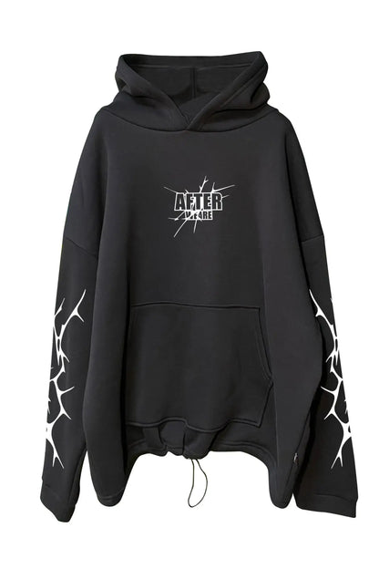 siyah oversize kapüşonlu hoodie – rahat ve modern techno tarzı sweatshirt - streetwear hoodie
