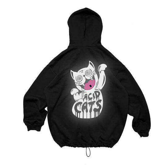 BLACK OVERSIZE HOODIE 'ACID CATS' REFLECTIVE