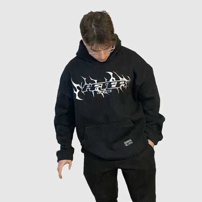 siyah oversize kapüşonlu hoodie – rahat ve modern techno tarzı sweatshirt - streetwear hoodie