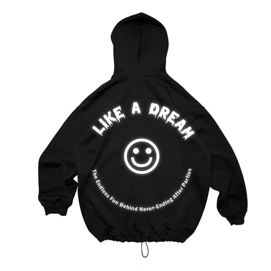 BLACK OVERSIZE HOODIE 'LIKE A DREAM' REFLECTIVE