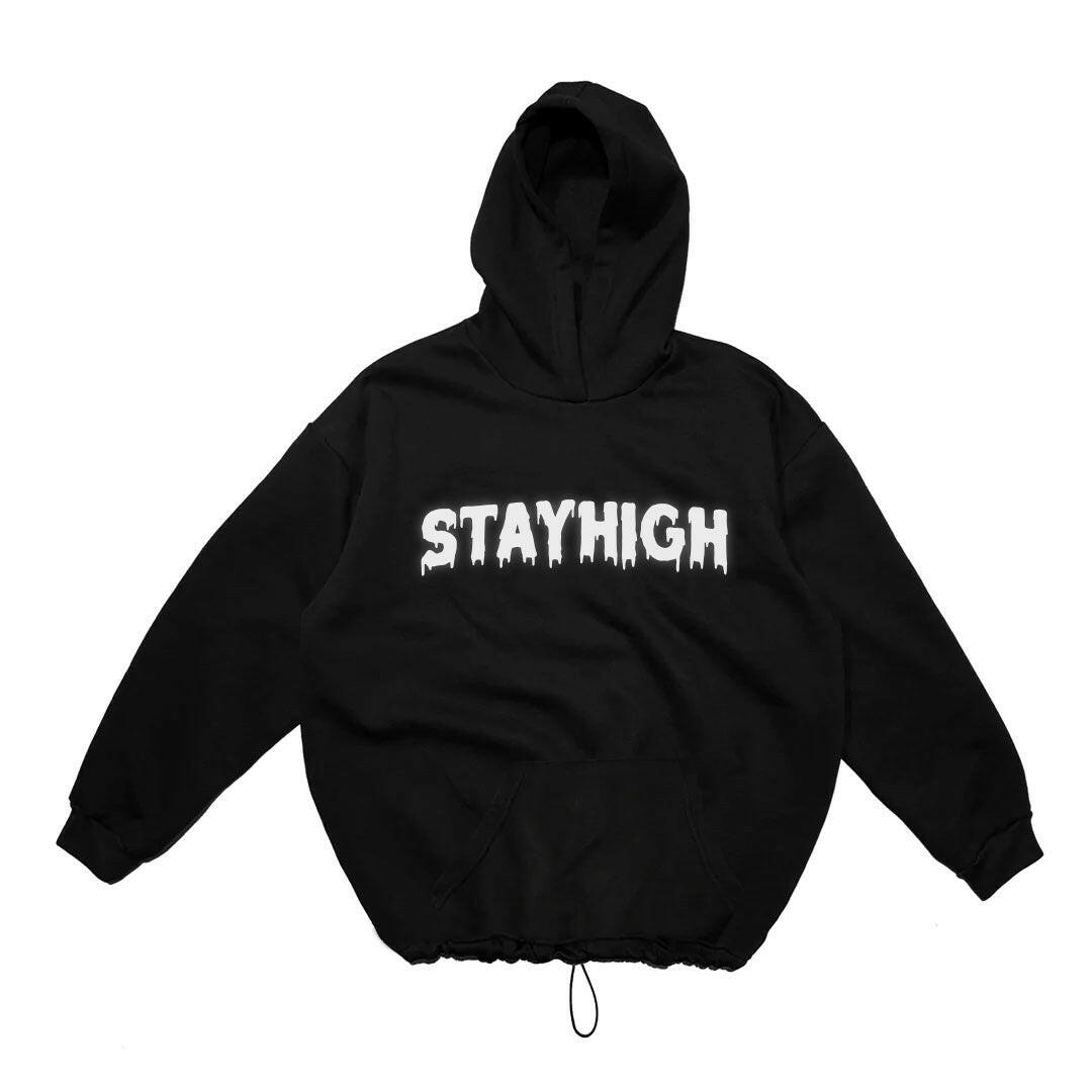 BLACK OVERSIZE HOODIE 'STAYHIGH' REFLECTIVE.