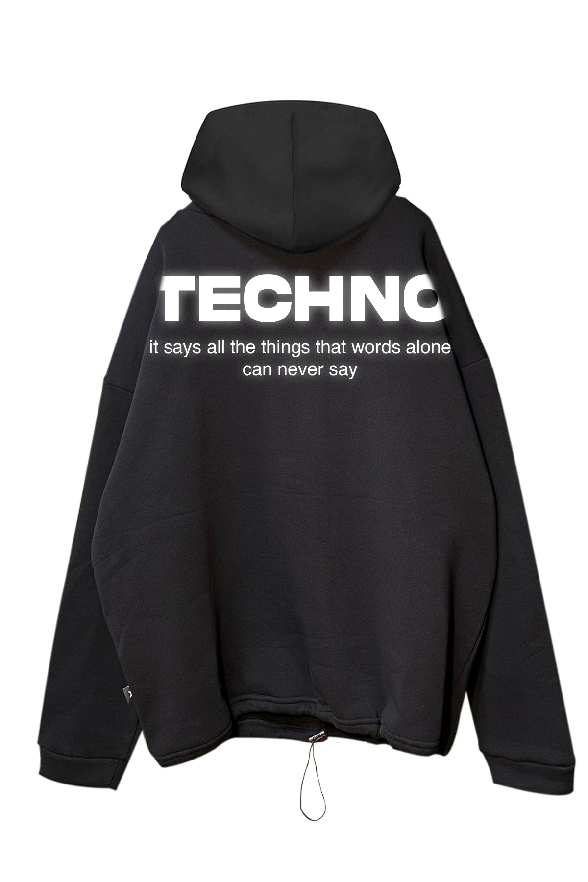 Siyah Kapüşonlu Sweatshirt 'TECHNO' Black Oversize Hoodie.