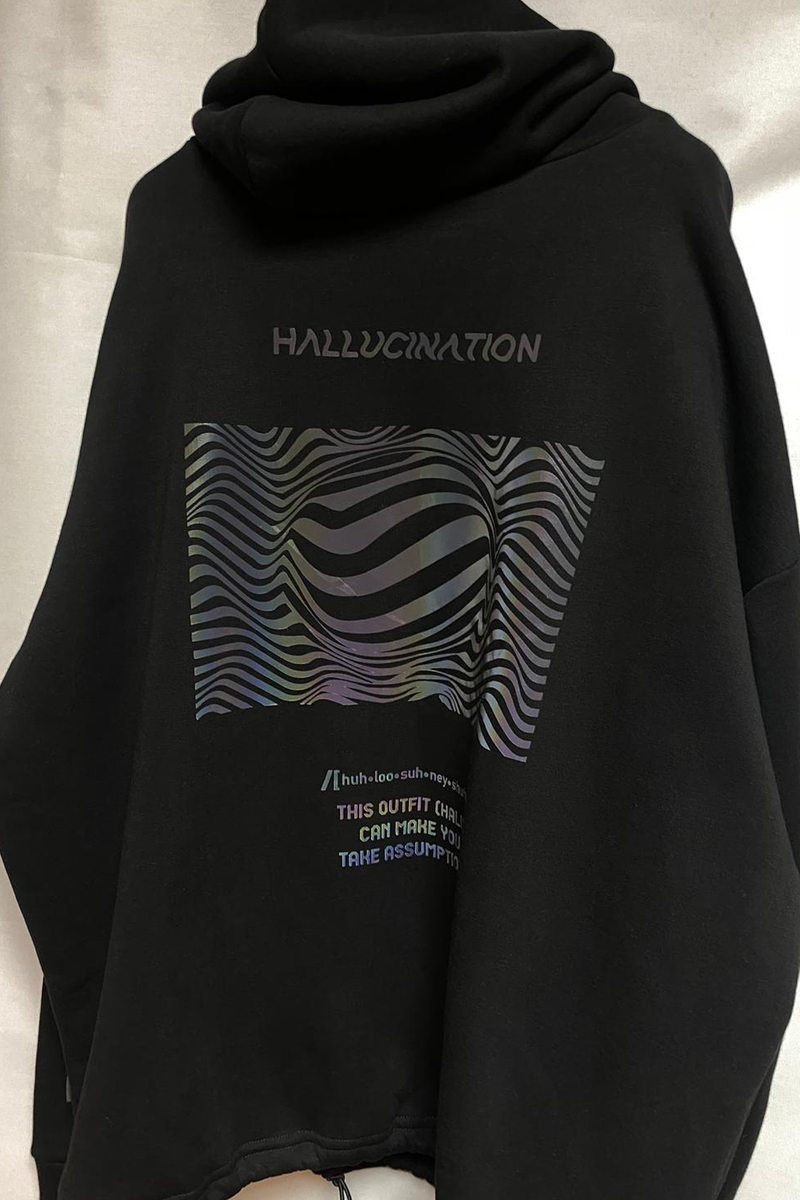 Unisex Siyah Oversized Kapüşonlu – 'HALLUCINATION' reflective flash sale