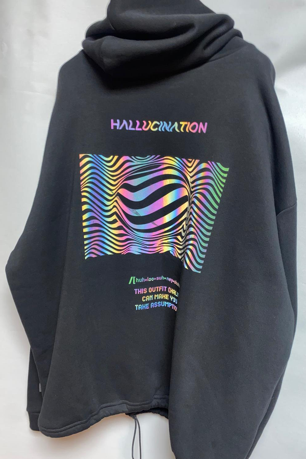 Unisex Siyah Oversized Kapüşonlu – 'HALLUCINATION' reflective flash sale