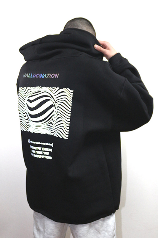 BLACK OVERSIZE HOODIE 'HALLUCINATION' REFLECTIVE