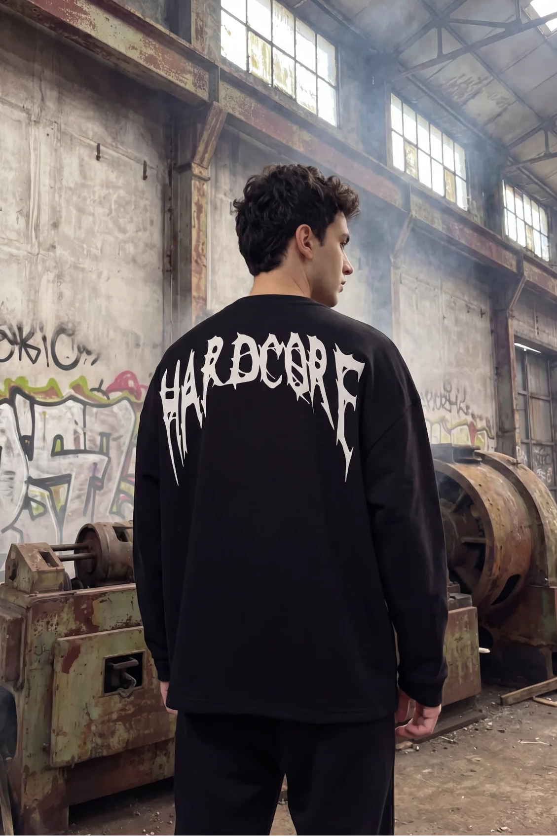 Unisex Siyah Oversize Sweatshirt 'I AM HARDCORE'