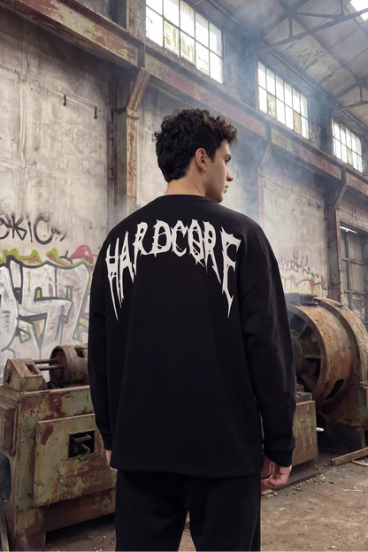 Unisex Siyah Oversize Sweatshirt 'I AM HARDCORE'