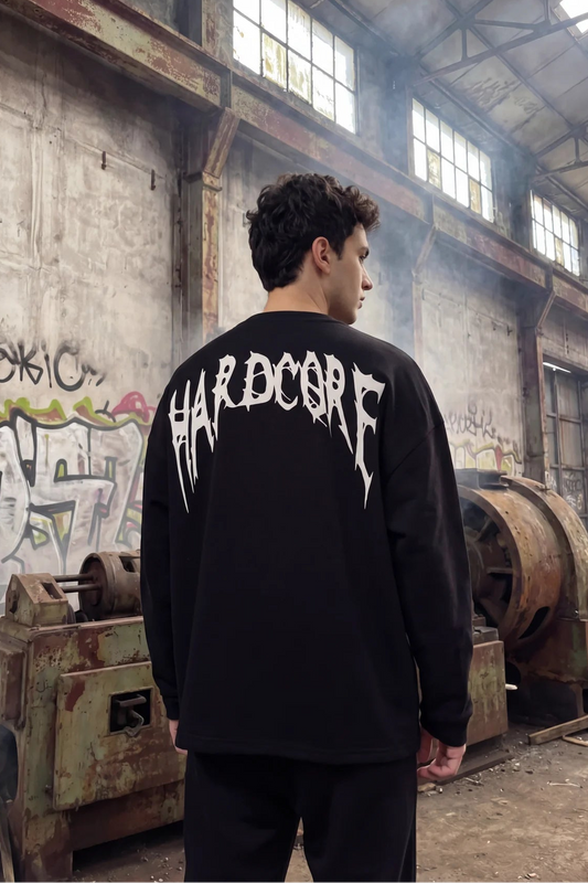 Unisex Siyah Oversize Sweatshirt 'I AM HARDCORE'