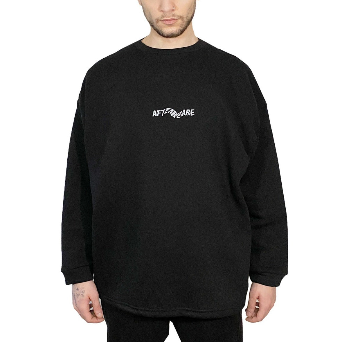 siyah sweatshirt techno baskılı ve reflektörlü