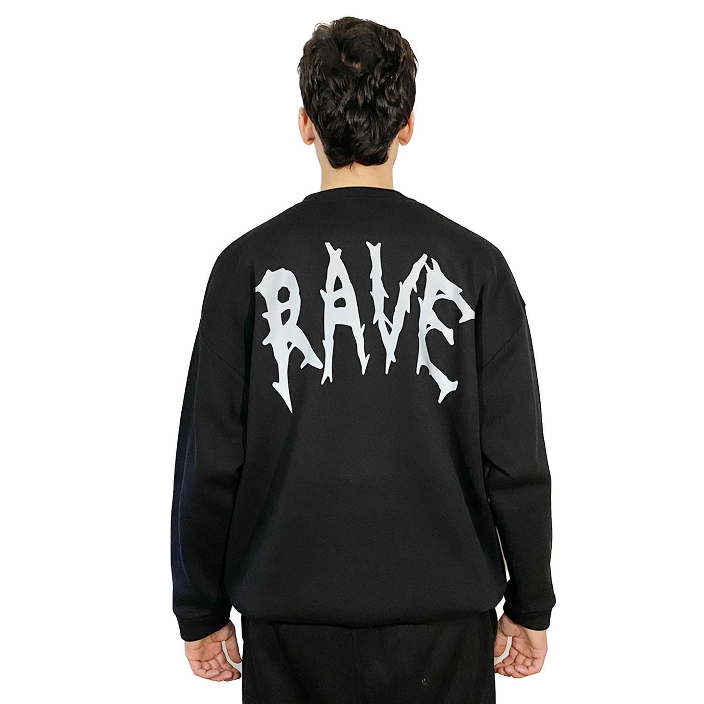 OVERSIZE BLACK SWEATSHIRT 'RAVE TILL END' REFLECTIVE.