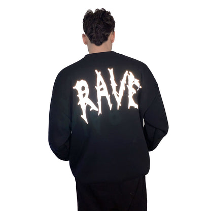 OVERSIZE BLACK SWEATSHIRT 'RAVE TILL END' REFLECTIVE.