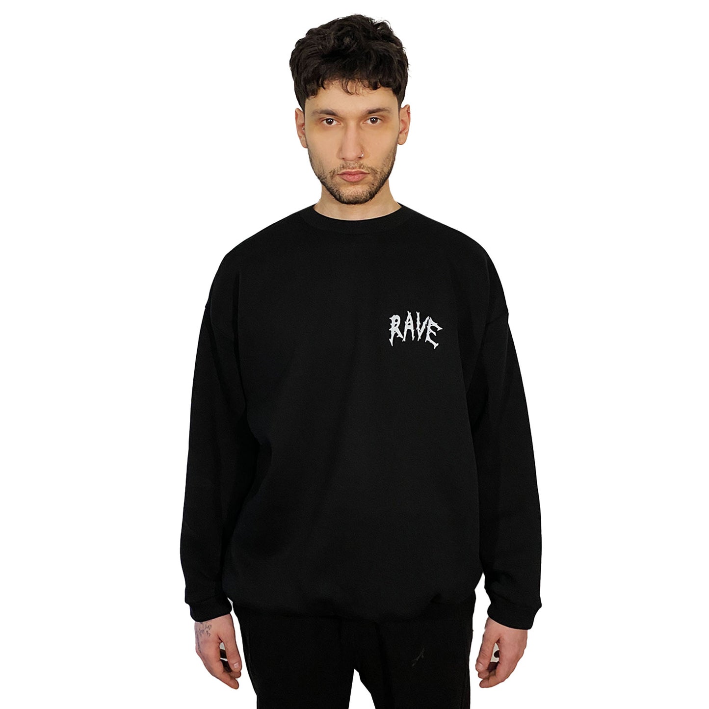 OVERSIZE BLACK SWEATSHIRT 'RAVE TILL END' REFLECTIVE.