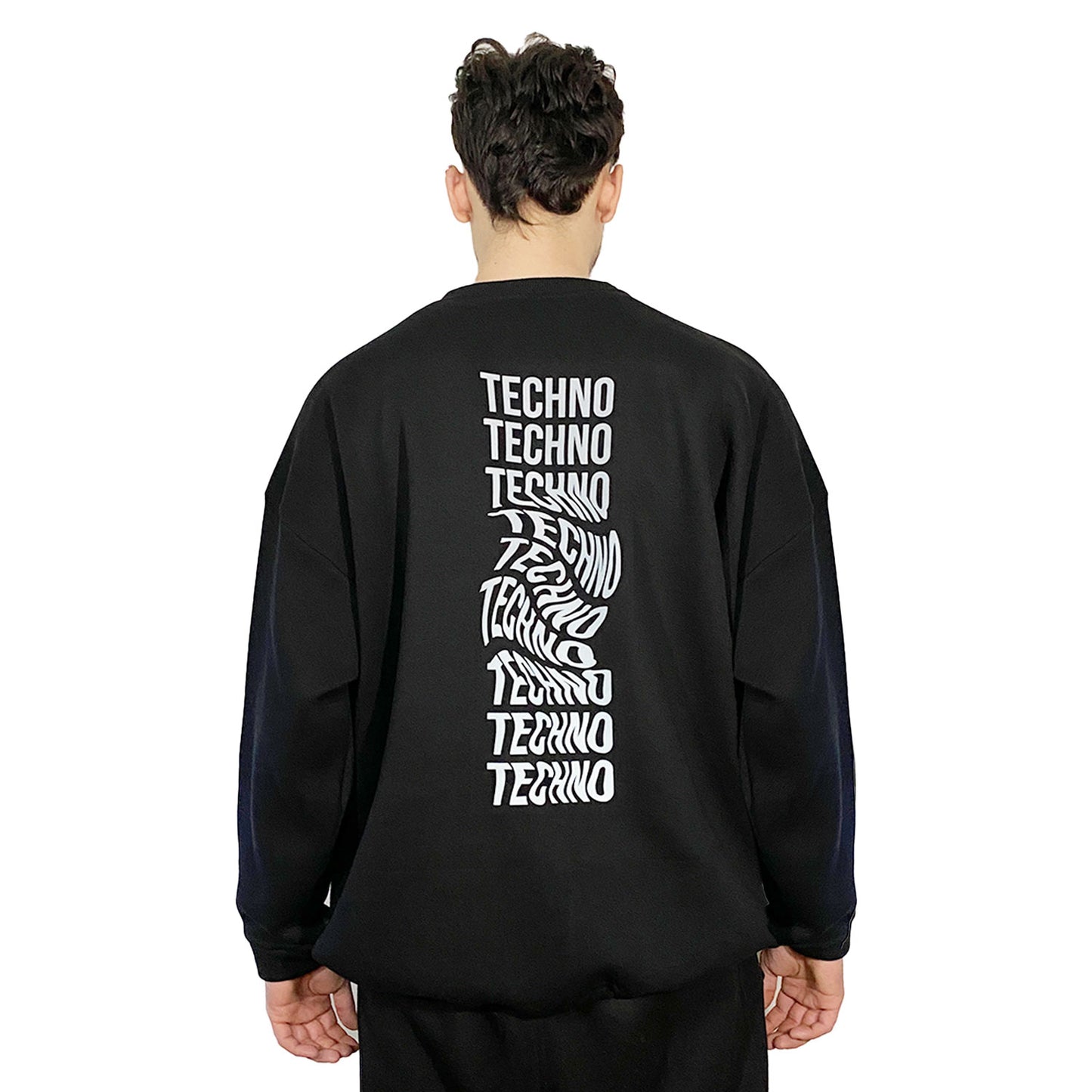 siyah sweatshirt techno baskılı ve reflektörlü