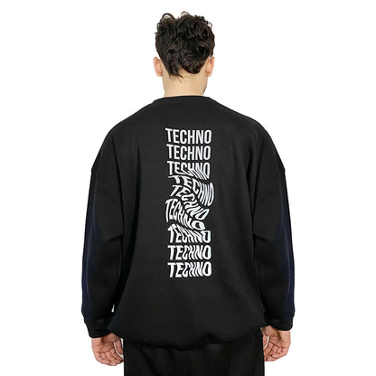 siyah sweatshirt techno baskılı ve reflektörlü