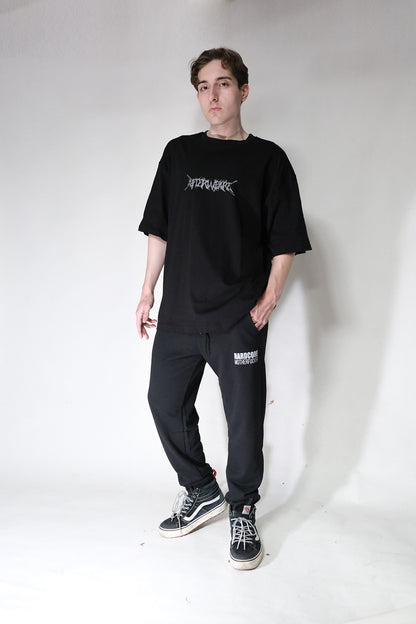 OVERSIZE SCHWARZES T-SHIRT „TRIBAL HARDCORE MOTHERFUCKER“ REFLEKTIEREND