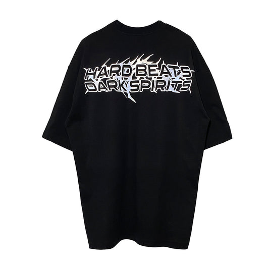 BLACK OVERSIZE T-SHIRT 'HARD BEATS DARK SPIRITS' REFLECTIVE